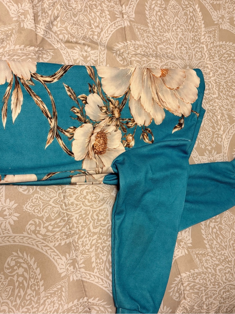 Teal Floral Embroidered Sweater with White & Gold Accents - Picture 3 of 6